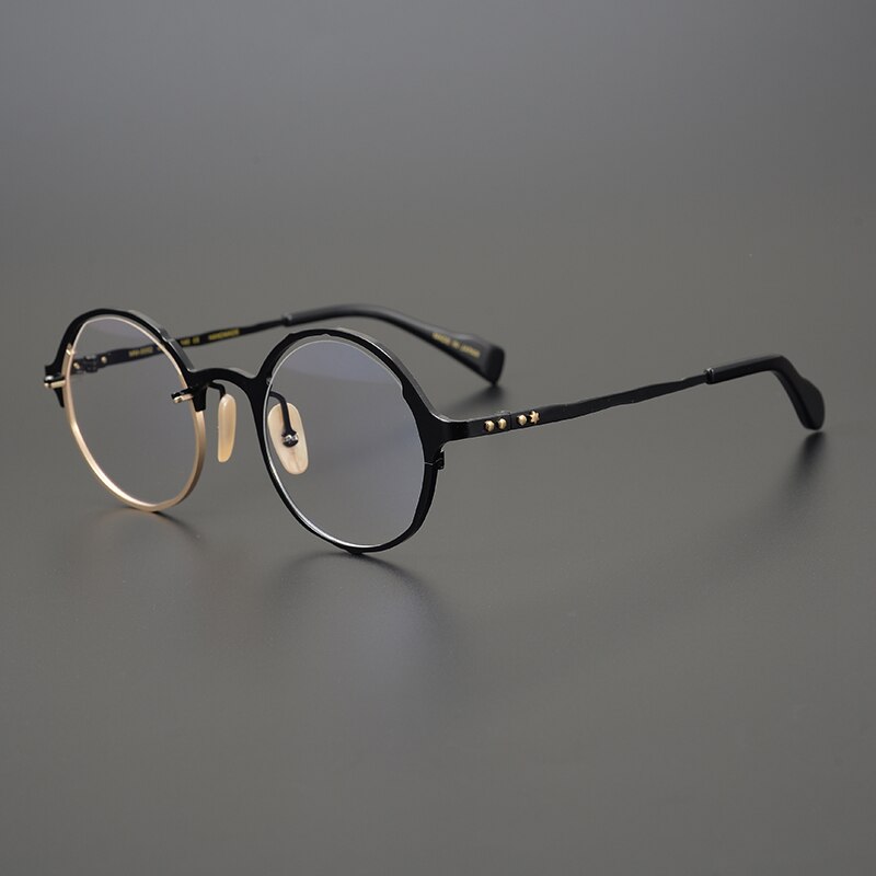 Gatenac Unisex Full Rim Round Titanium Frame Eyeglasses Gxyj665 Full Rim Gatenac Black Gold  