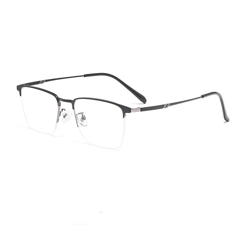 KatKani Men's Semi Rim Alloy Square Frame Eyeglasses 0645d Semi Rim KatKani Eyeglasses Black Gun  