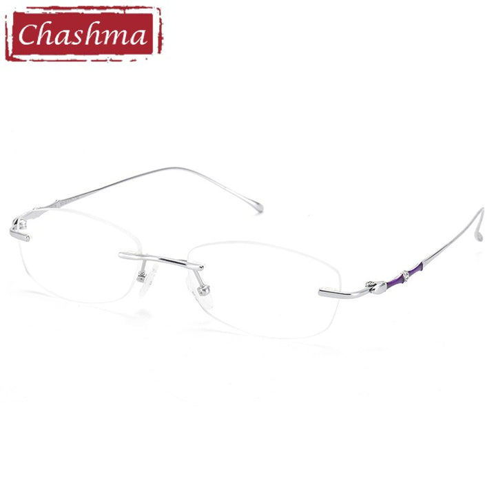 Women's Titanium Frame Rimless Eyeglasses 2789 Rimless Chashma Silver  