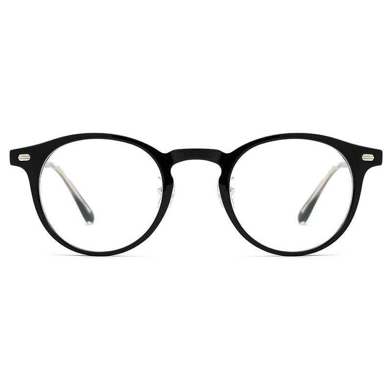 Yimaruili Unisex Full Rim Round Acetate Plated Frame Eyeglasses KBT98C21 Full Rim Yimaruili Eyeglasses Black  