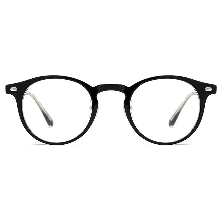 Yimaruili Unisex Full Rim Round Acetate Plated Frame Eyeglasses KBT98C21 Full Rim Yimaruili Eyeglasses Black  