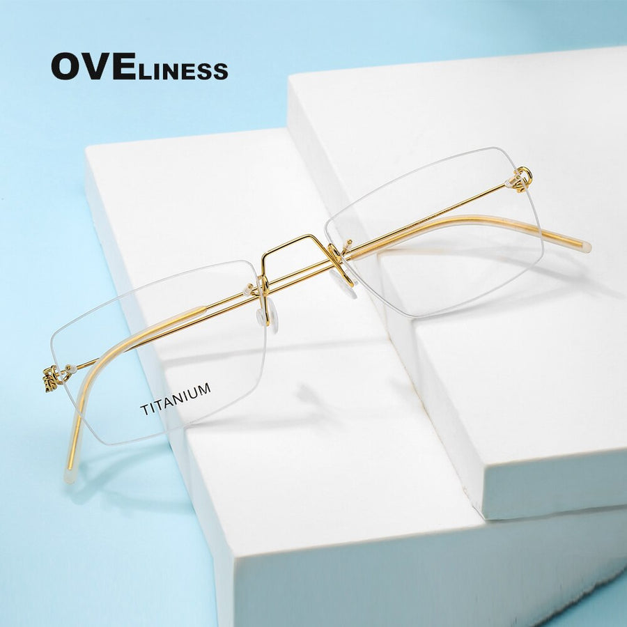 Oveliness Unisex Rimless Square Screwless Titanium Eyeglasses R02 Rimless Oveliness   