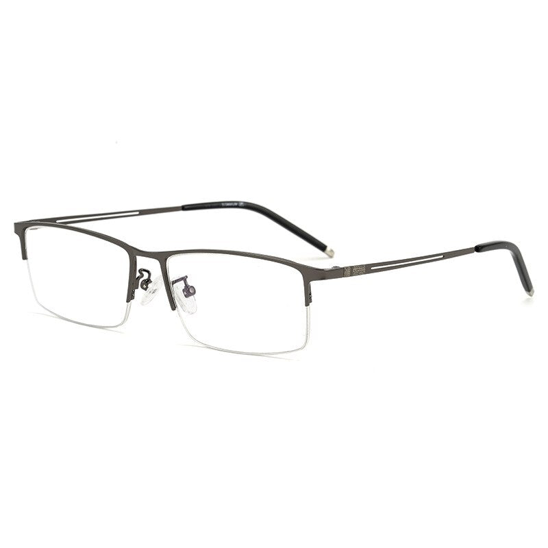 KatKani Men's Semi Rim Square β Titanium Alloy Frame Eyeglasses 990070 Semi Rim KatKani Eyeglasses Gun  