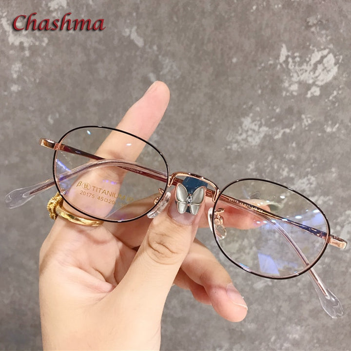 Chashma Ochki Unisex Full Rim Small Round Titanium Eyeglasses 20175 Full Rim Chashma Ochki   