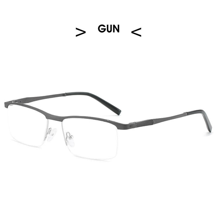 Hdcrafter Men's Semi Rim Square Aluminum Magnesium Alloy Frame Eyeglasses 6303 Semi Rim Hdcrafter Eyeglasses Gun  