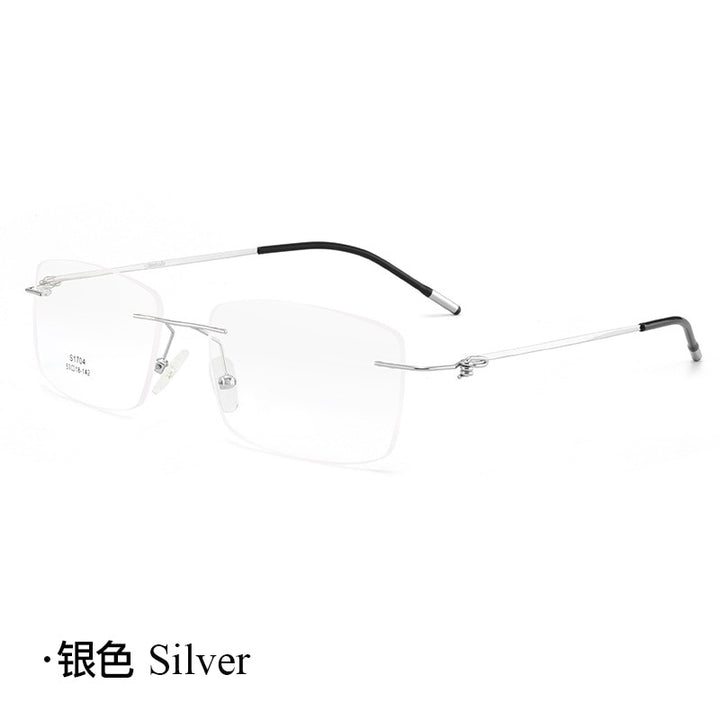 Unisex Rimless Alloy Frame Screwless Eyeglasses Spring Hinge Zt1704 Rimless Bclear Silver  