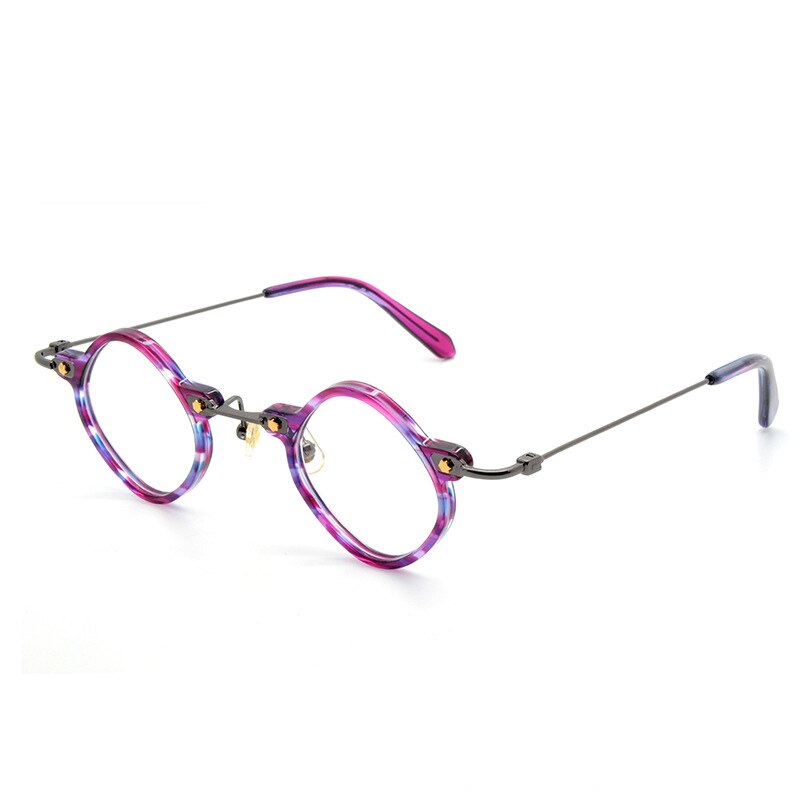 Unisex Acetate Alloy Small Irregular Polygon Full Rim Eyeglasses Full Rim Aissuarvey Eyeglasses Purple print  