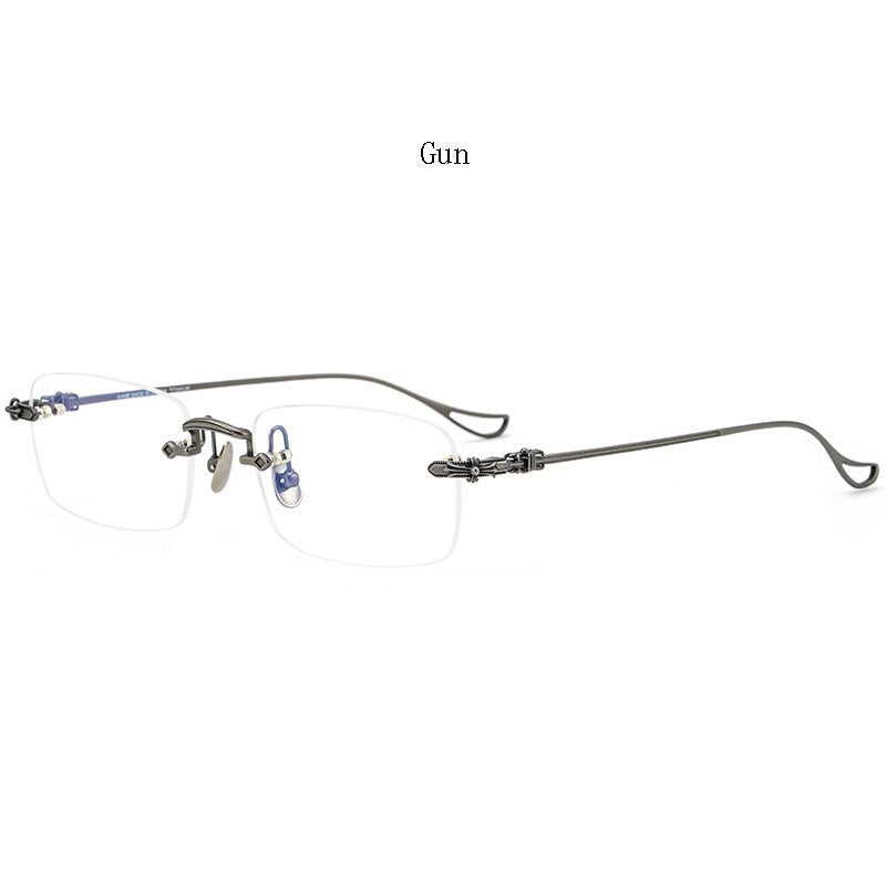 Hdcrafter Men's Rimless Rectangle Titanium Frame Eyeglasses 8808 Rimless Hdcrafter Eyeglasses Gun  