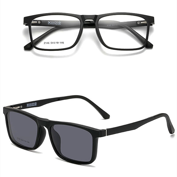 Yimaruili Unisex Full Rim Resin Frame Eyeglasses With Polarized Lens Magnetic Clip On Sunglasses 2146 Clip On Sunglasses Yimaruili Eyeglasses Matte Black C2  