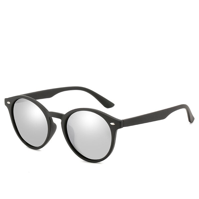 Yimaruili Unisex Full Rim TR 90 Resin Round Frame Polarized Sunglasses 180 Sunglasses Yimaruili Sunglasses Silver black 