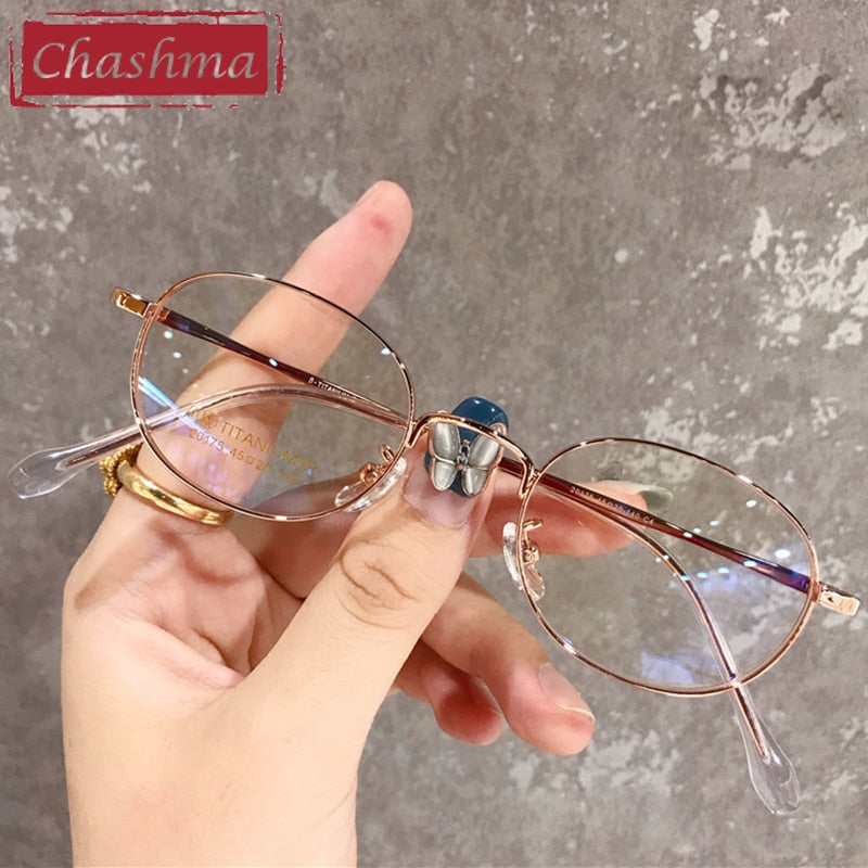 Unisex Oval Titanium Frame Ultra Thin Eyeglasses 20175 Frame Chashma Rose Gold  