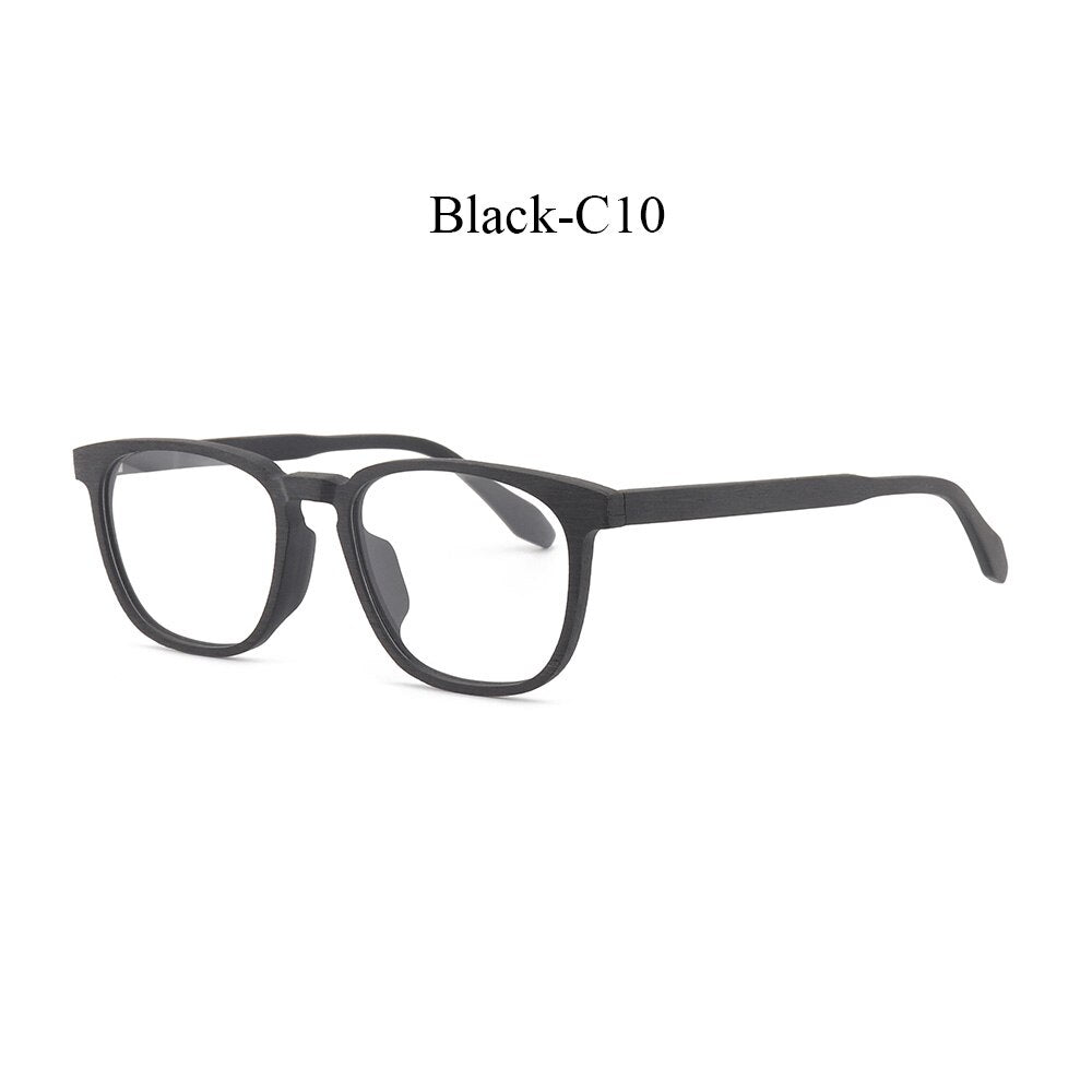 Hdcrafter Men's Full Rim Square Metal Wood Handcrafted Frame Eyeglasses P1690 Full Rim Hdcrafter Eyeglasses Black-C10  