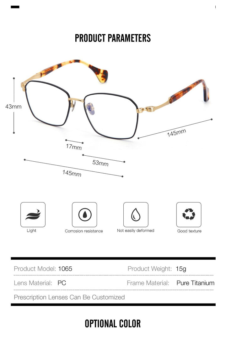 Muzz Unisex Full Rim Square Hand Crafted Titanium Acetate Frame Eyeglasses M1065 Full Rim Muzz   