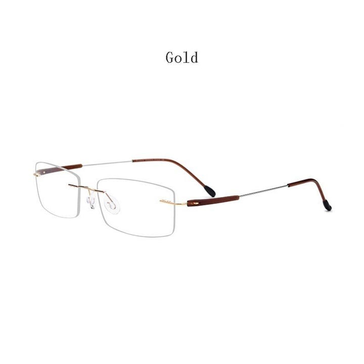 Hdcrafter Unisex Rimless Rectangle Titanium Frame Eyeglasses 3125 Rimless Hdcrafter Eyeglasses C04 Gold  