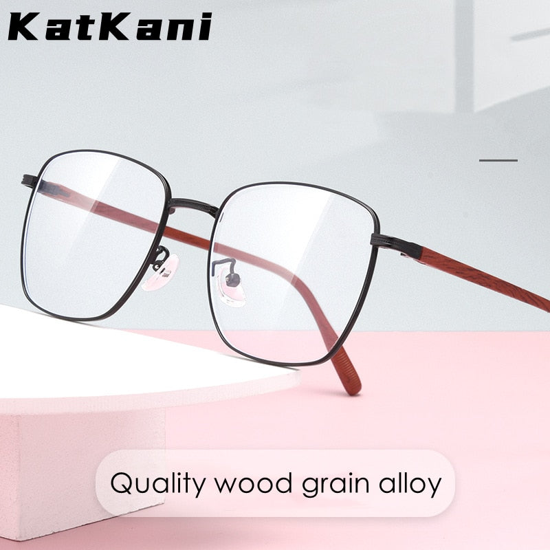 KatKani  Unisex Full Rim Square Wood Grain Alloy Frame Eyeglasses 10442 Full Rim KatKani Eyeglasses   