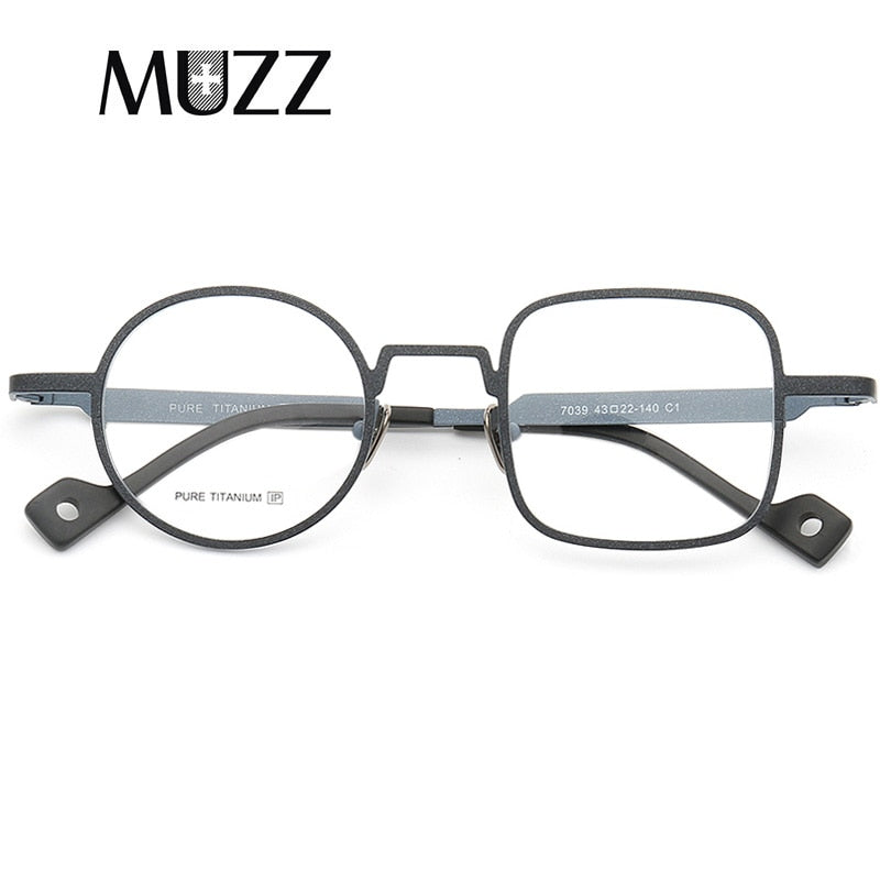 Muzz Men's Full Rim Square Round Asymmetrical Titanium Frame Eyeglasses T7039 Full Rim Muzz C1  