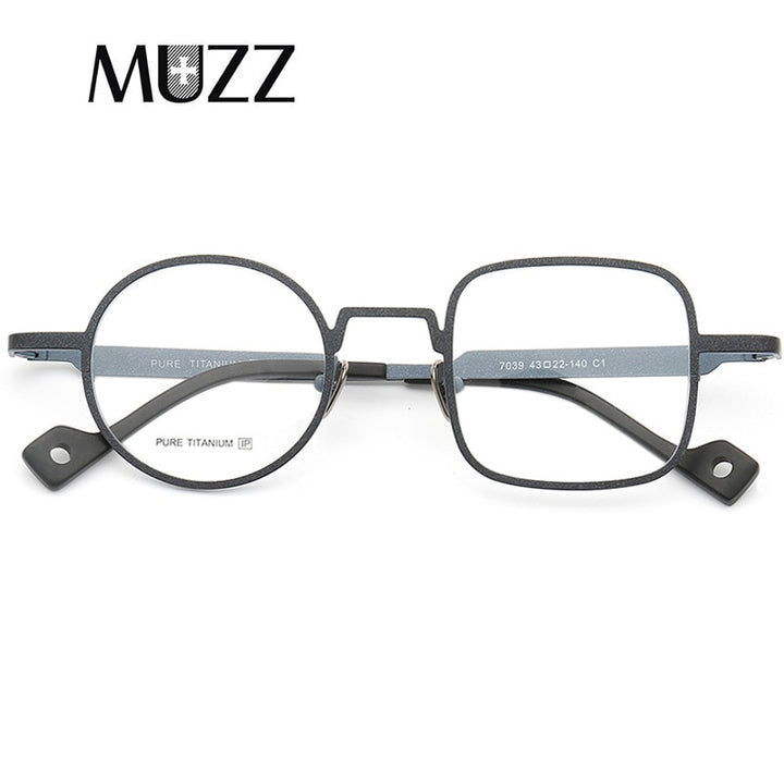 Muzz Men's Full Rim Square Round Asymmetrical Titanium Frame Eyeglasses T7039 Full Rim Muzz C1  