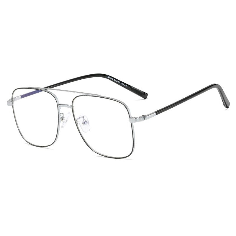 Hotony Unisex Full Rim Alloy Square Double Bridge Frame Eyeglasses 29180 Full Rim Hotony BLACK SILVER  