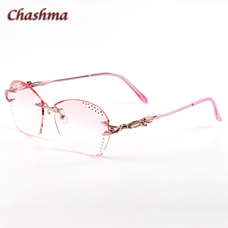 Chashma Ochki Women's Rimless Irregular Square Titanium Eyeglasses Tinted Lenses 8036c Rimless Chashma Ochki Pink  