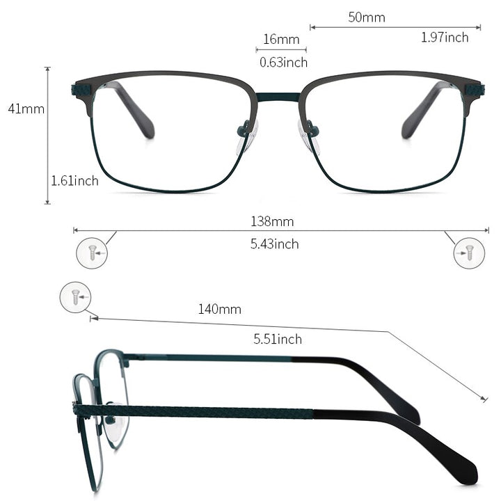 Kansept Men's Full Rim Square Stainless Steel Alloy Frame Eyeglasses Tm004 Full Rim Kansept   