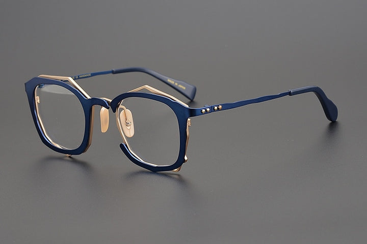 Muzz Men's Full Rim Square Handcrafted Titanium Frame Eyeglasses 0046 Full Rim Muzz Blue  
