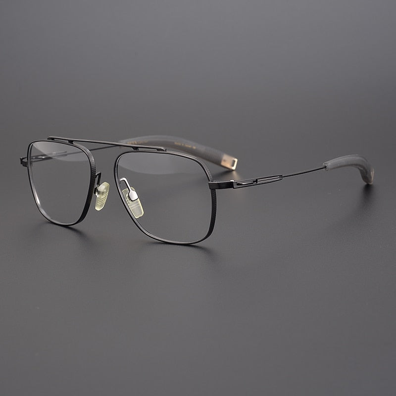 Muzz Men's Full Rim Square Titanium Frame Eyeglasses 105 Full Rim Muzz Black  