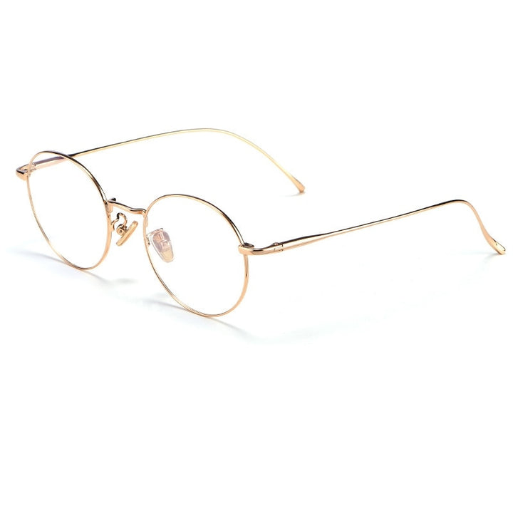 Yimaruili Unisex Full Rim Round Titanium Frame Eyeglasses 3216 Full Rim Yimaruili Eyeglasses Gold  