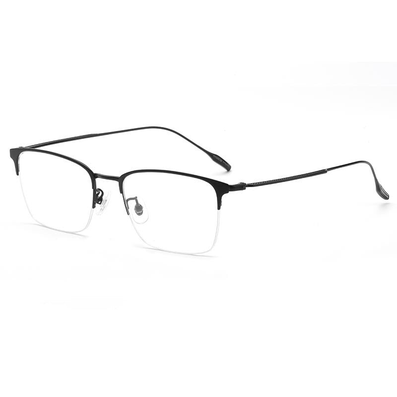 KatKani Men's Semi Rim Titanium Square Frame Eyeglasses 8085W Semi Rim KatKani Eyeglasses Black  