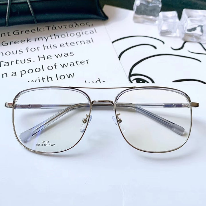 Unisex Full Rim Double Bridge Square Frame Eyeglasses Scd870 Full Rim Bclear C62 Transparent gray  