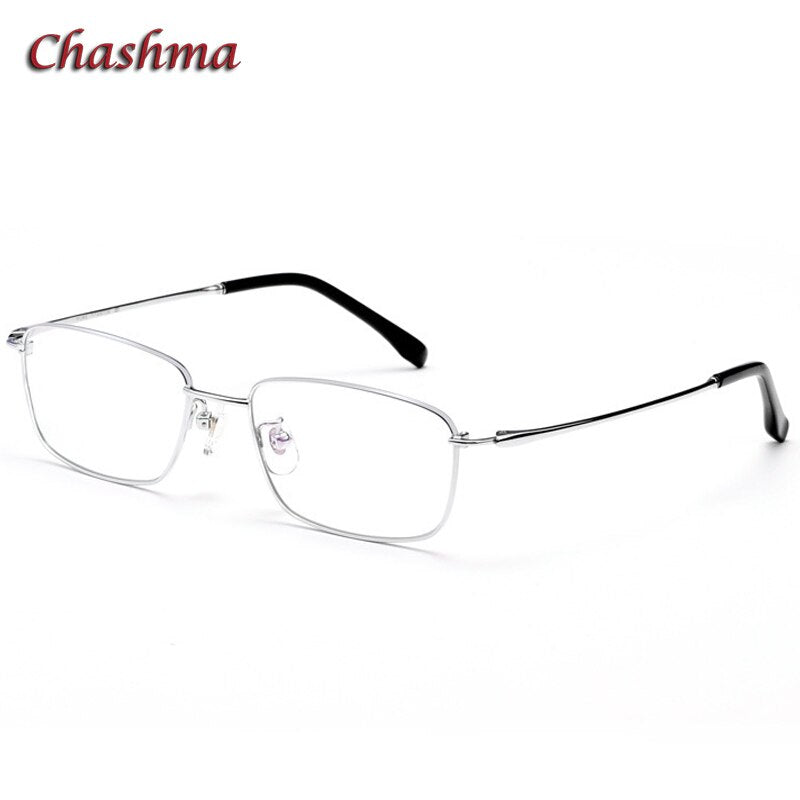 Chashma Ochki Unisex Full Rim Small Square Titanium Eyeglasses 85741 Full Rim Chashma Ochki Silver  