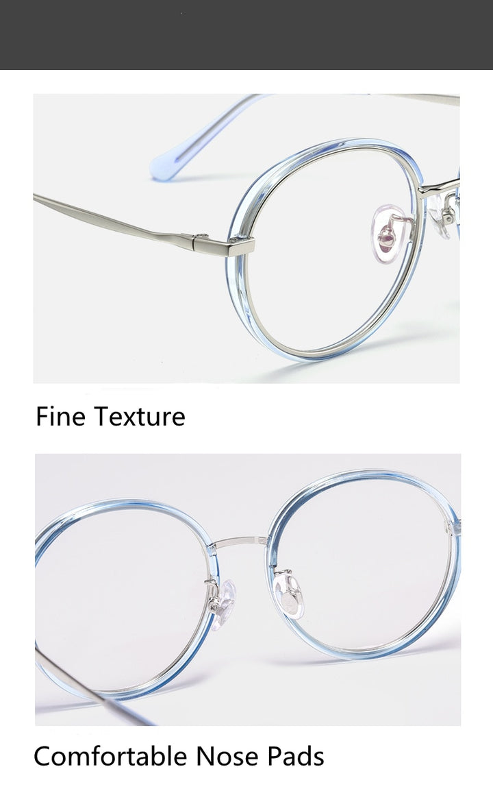 KatKani Women's Full Rim Round TR 90 Resin Plated Titanium Frame Eyeglasses 2210yj Full Rim KatKani Eyeglasses   