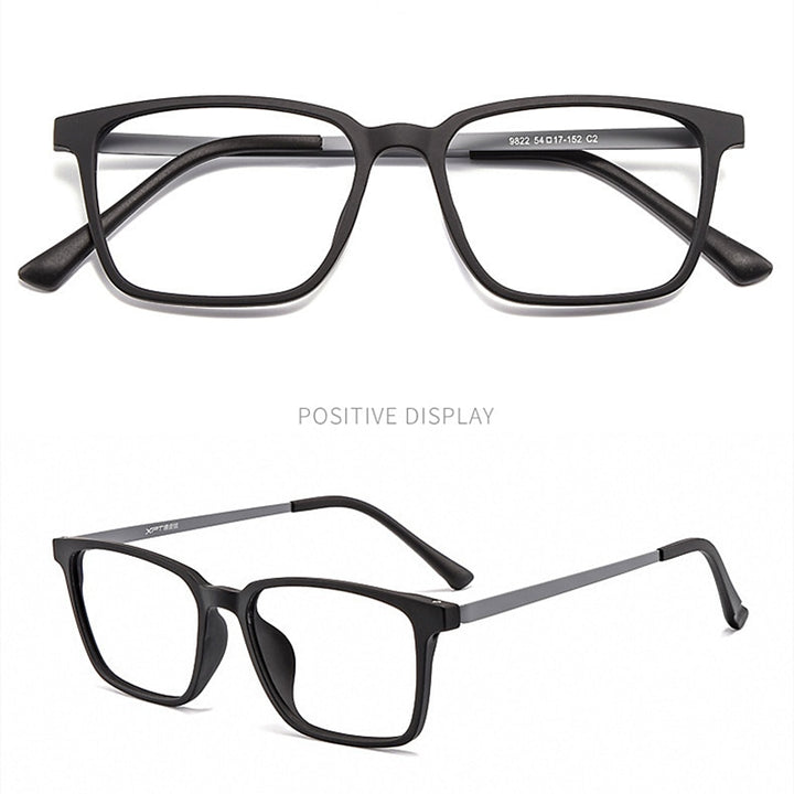 Yimaruili Men's Full Rim Square Titanium Frame Eyeglasses 9822 Full Rim Yimaruili Eyeglasses Black Gray  