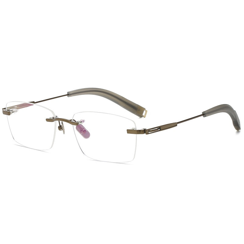 Muzz Men's Rimless Irregular Square Titanium Frame Eyeglasses 80817 Rimless Muzz Auburn  