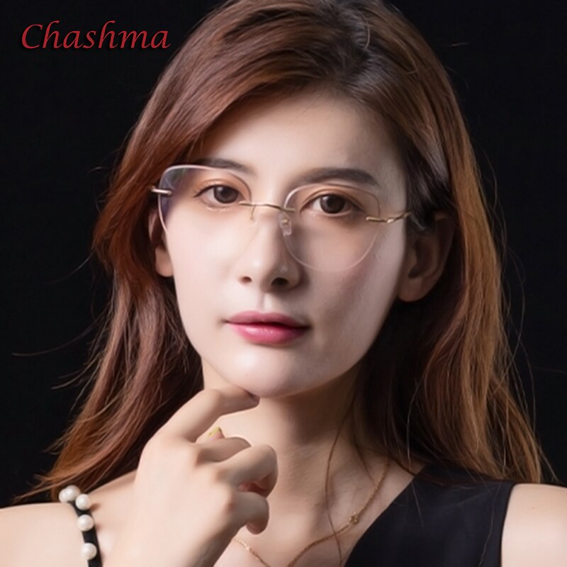 Chashma Ochki Women's Rimless Oversized Square Titanium Eyeglasses 63219 Tinted Rimless Chashma Ochki   