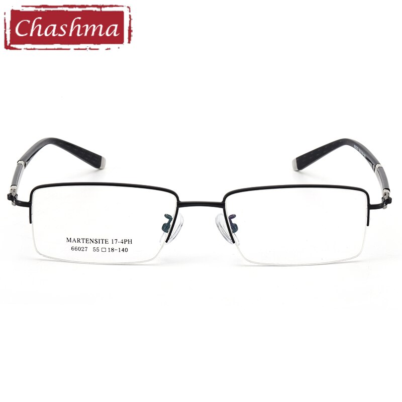 Men's Semi Rimmed Titanium Alloy Frame Rectangle Eyeglasses 66027 Semi Rim Chashma   