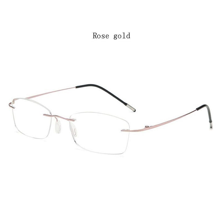 Hdcrafters Unisex Rimless Rectangle Titanium Frame Reading Glasses 8025 Reading Glasses Hdcrafter Eyeglasses +100 Rose Gold 