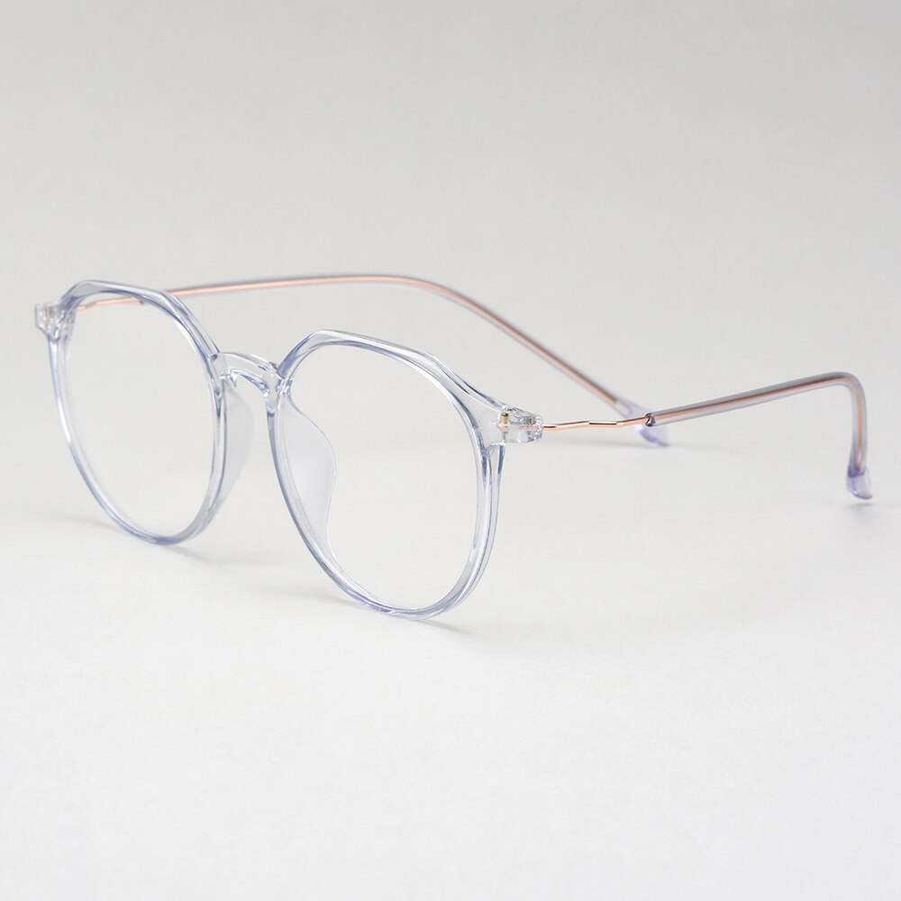 Women's Eyeglasses Ultralight Alloy Tr90 Round M3060 Frame Gmei Optical C5 Transparent Blue  