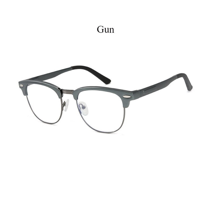 Hdcrafter Men's Semi Rim Square Aluminum Magnesium Frame Eyeglasses 6083 Semi Rim Hdcrafter Eyeglasses Gun  