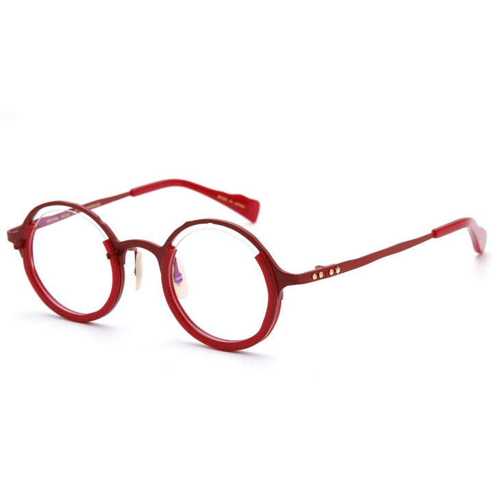 Muzz Unisex Full Rim Round IP Titanium Acetate Hand Crafted Frame Eyeglasses 0053 Full Rim Muzz Red  