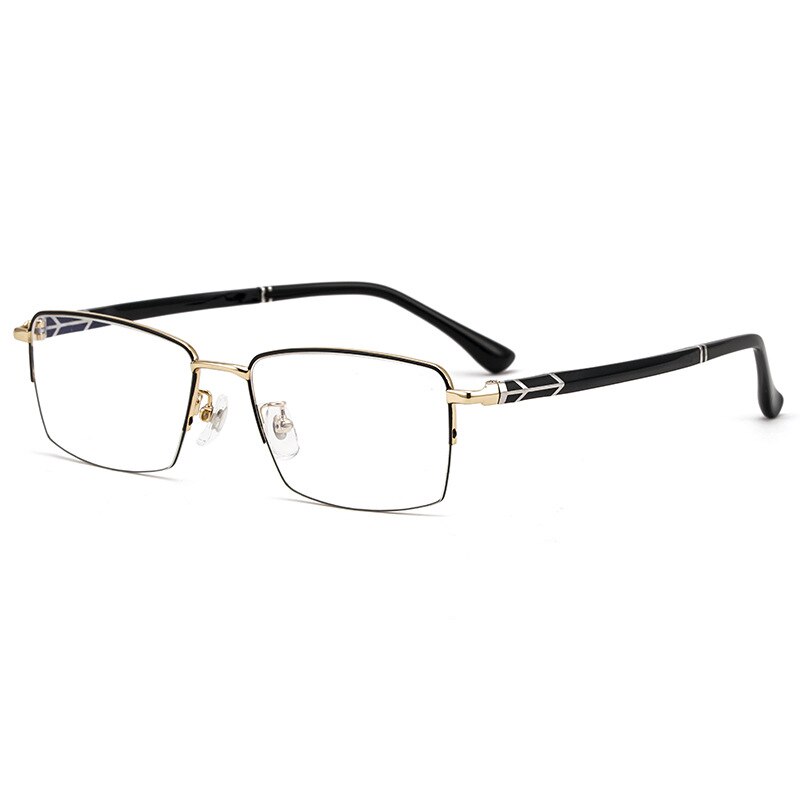 KatKani Men's Semi Rim Alloy Square Frame Eyeglasses 8253 Semi Rim KatKani Eyeglasses Black Gold  