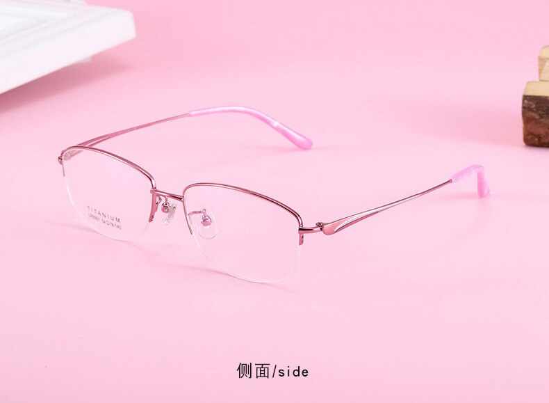 Women's Semi Rim Titanium Frame Eyeglasses Lr8991 Semi Rim Bclear pink silvery  