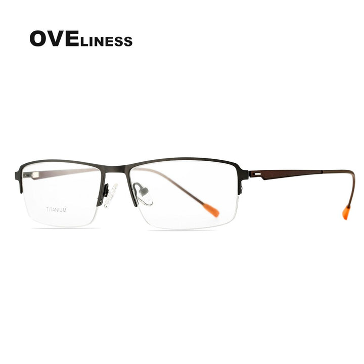 Oveliness Men's Semi Rim Square Screwless Titanium Alloy Eyeglasses Semi Rim Oveliness gun  