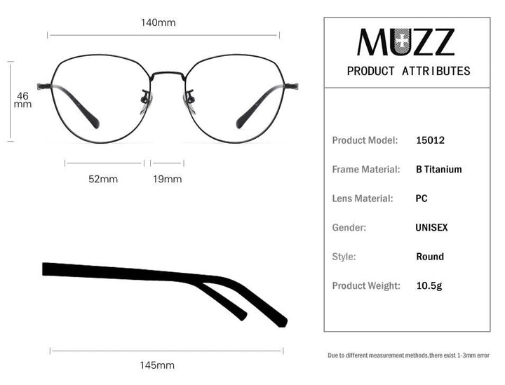 Muzz Men's Full Rim Square Oval Titanium Frame Eyeglasses 15012 Full Rim Muzz   