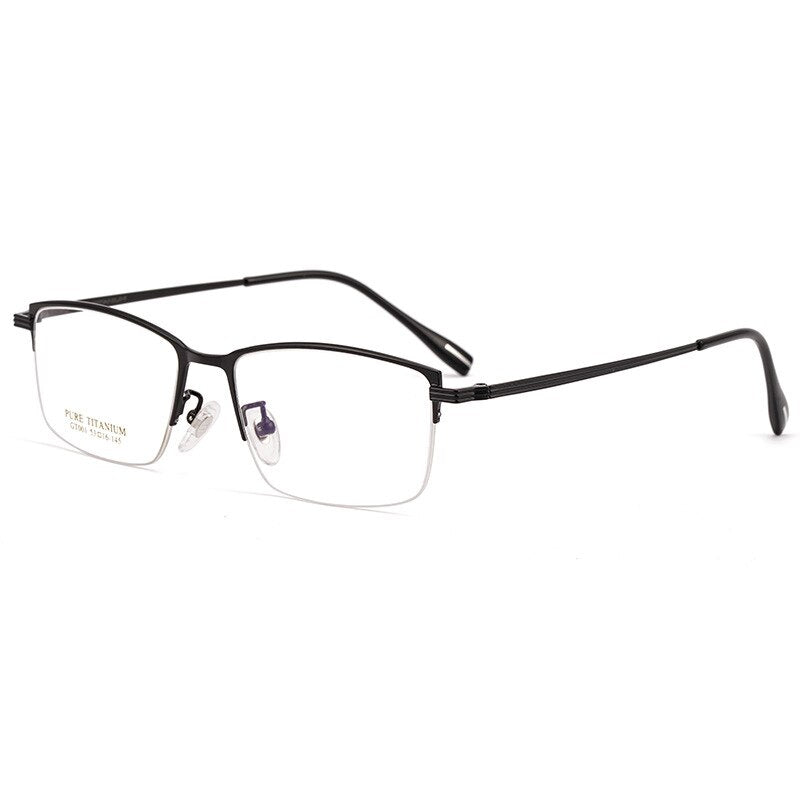 Yimaruili Men's Semi Rim Rectangular Titanium Frame Eyeglasses GT001 Semi Rim Yimaruili Eyeglasses Black  