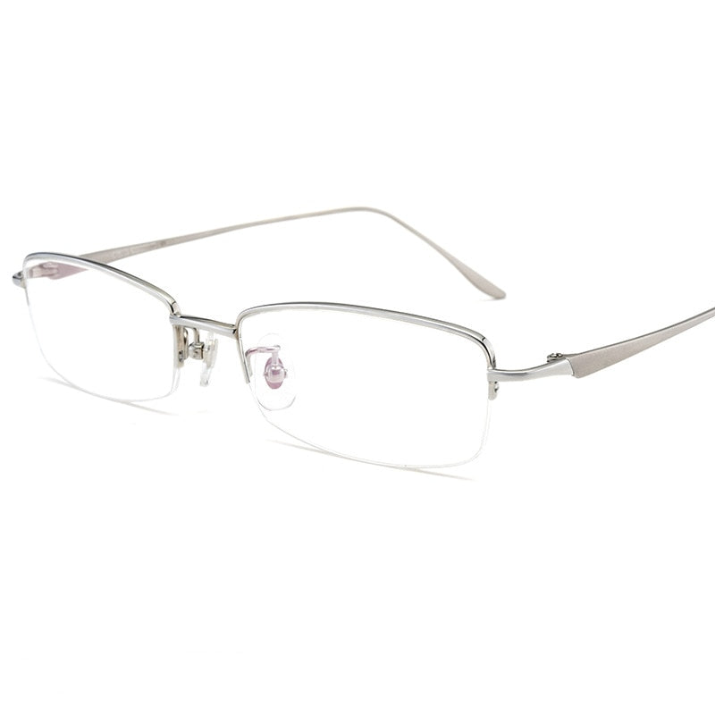 Men's Titanium Semi Rim Square Frame Eyeglasses D8560 Semi Rim Bclear Silver  