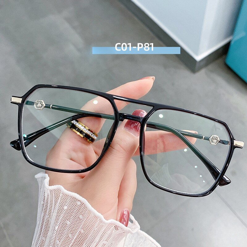 Hotony Women's Full Rim TR 90 Resin Square Double Bridge Frame Eyeglasses Lk309 Full Rim Hotony C01-P81  