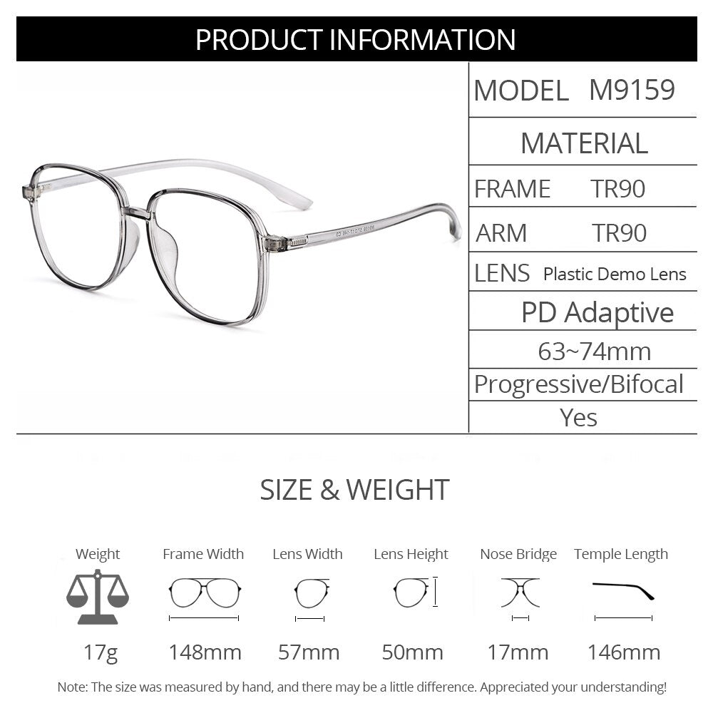 Gmei Unisex Eyeglasses Tr90 Frame Large Size Ultralight Plastic M9159 Full Rim Gmei Optical   