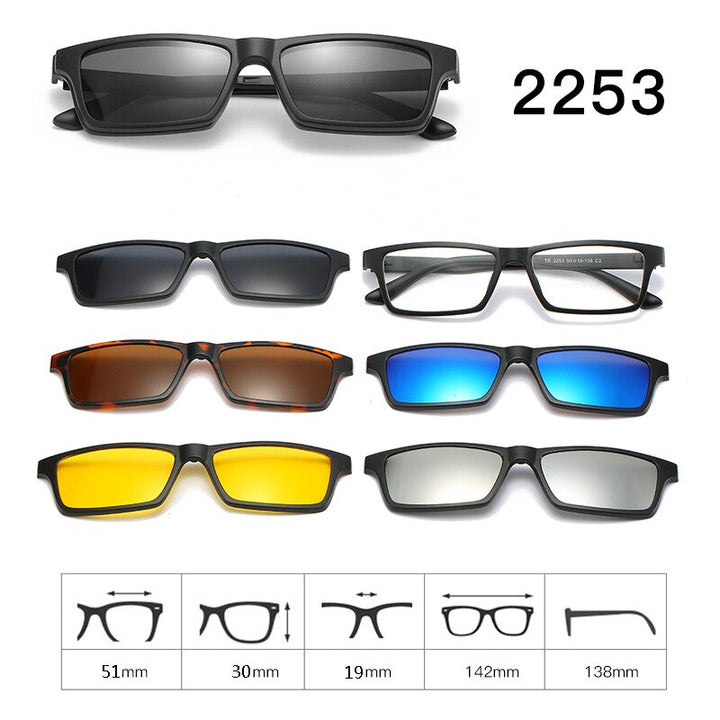 Hdcrafter Unisex Full Rim Acetate Frame 6 In 1Polarized Magnetic Clip On Sunglasses Clip On Sunglasses Hdcrafter Eyeglasses 2253  
