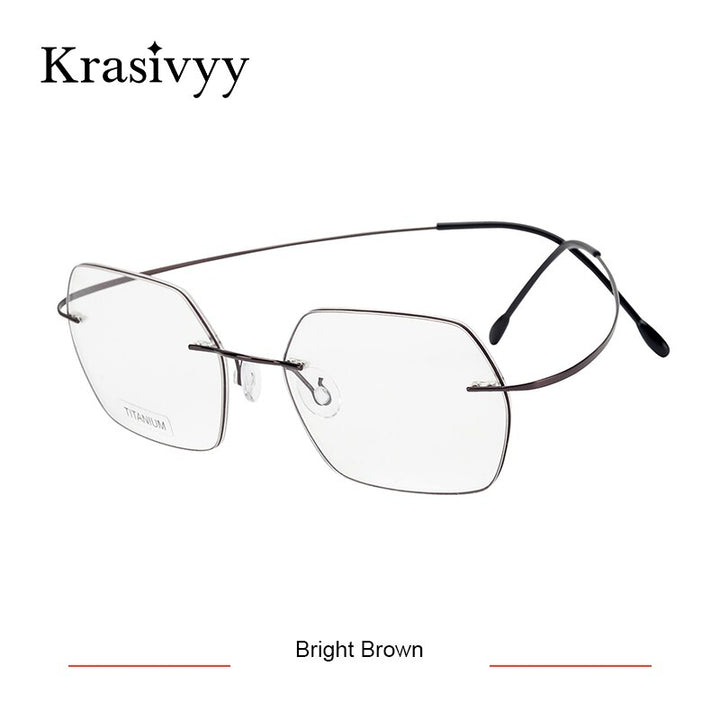 Krasivyy Unisex Rimless Hexagon Titanium Eyeglasses Kr6018 Rimless Krasivyy Bright Brown  