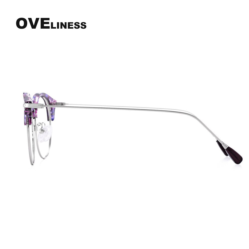 Oveliness Women's Full Rim Round Cat Eye Acetate Alloy Eyeglasses 2630 Full Rim Oveliness   